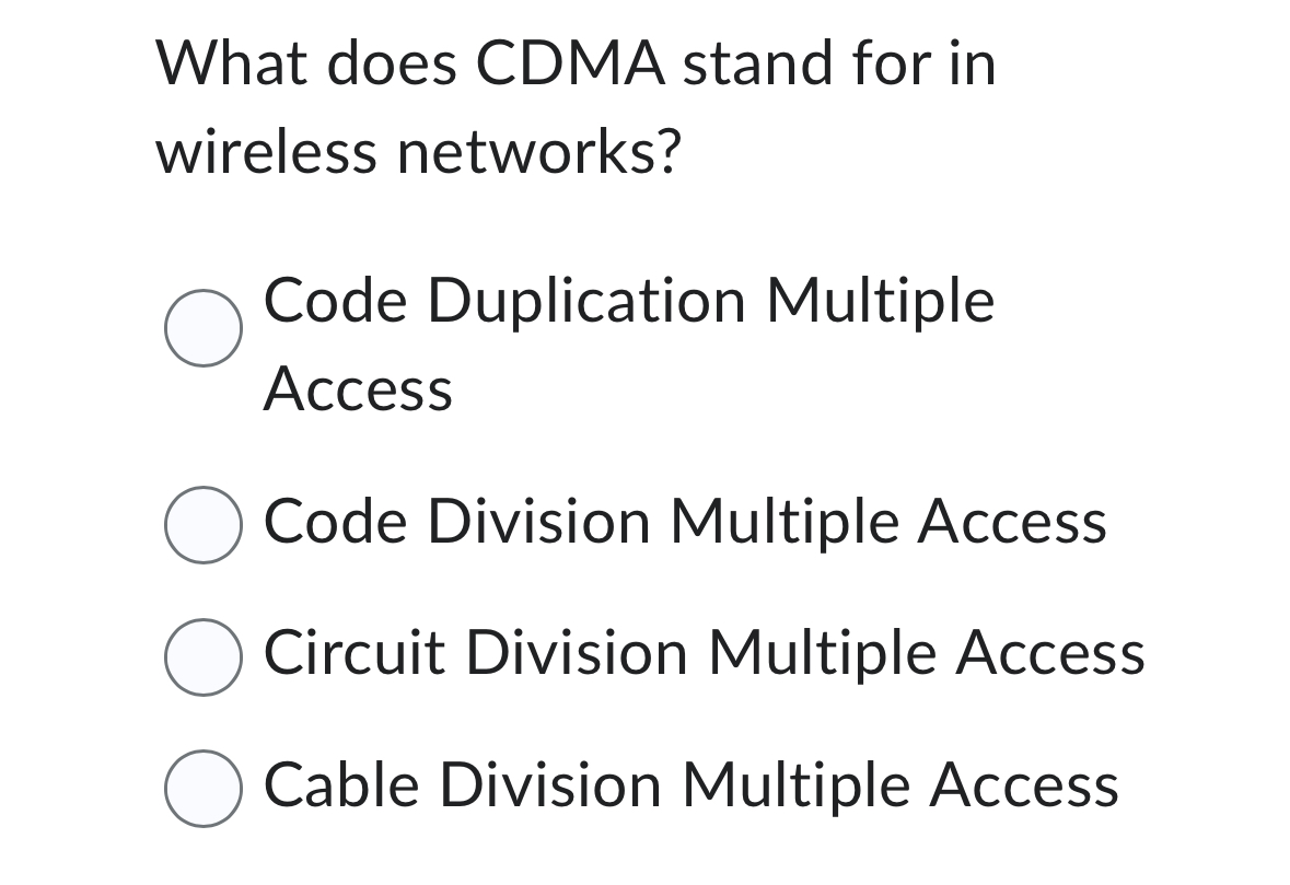What does CDMA stand for in wireless networks?