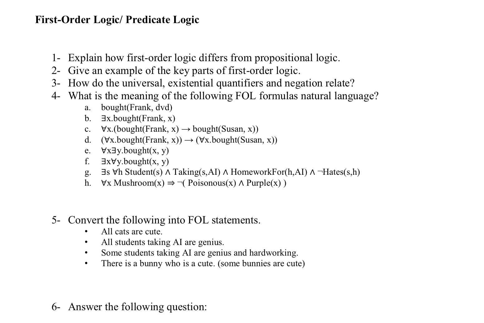 First - Order Logic / Predicate Logic 1 - Explain