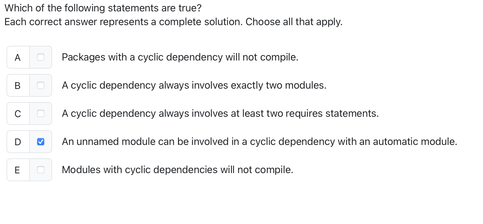 Which of the following statements are true? Each