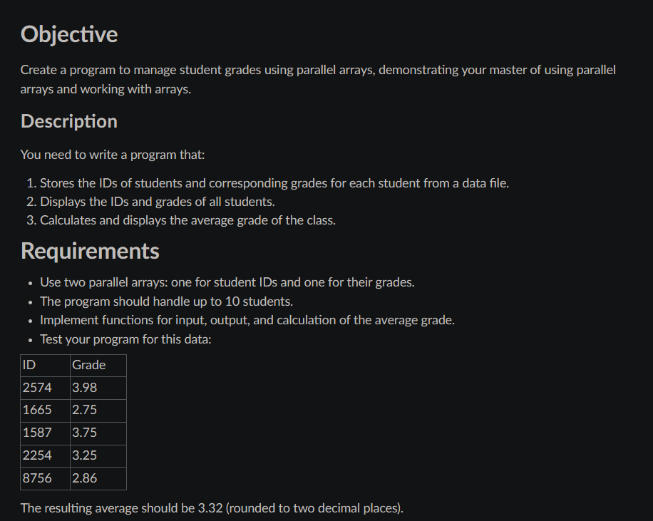 In Language C Objective Create a program to
