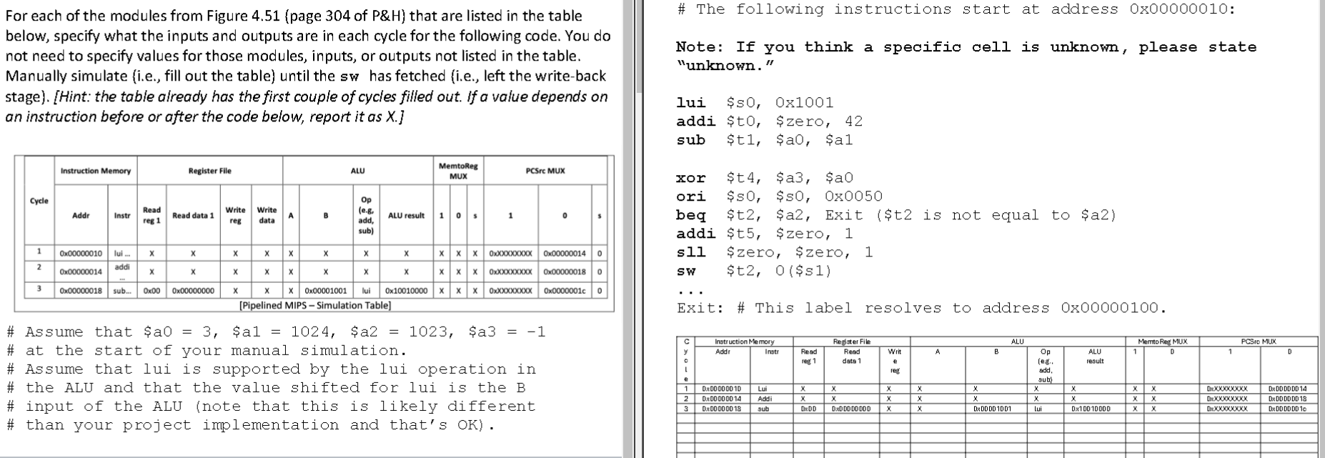 \ # The following instructions start at address 0