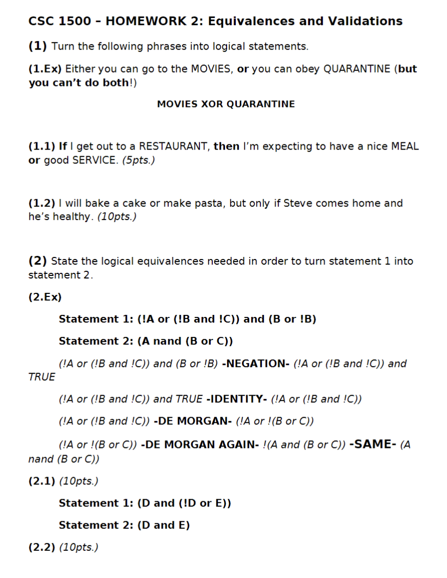 CSC 1 5 0 0 - HOMEWORK 2 : Equivalences and