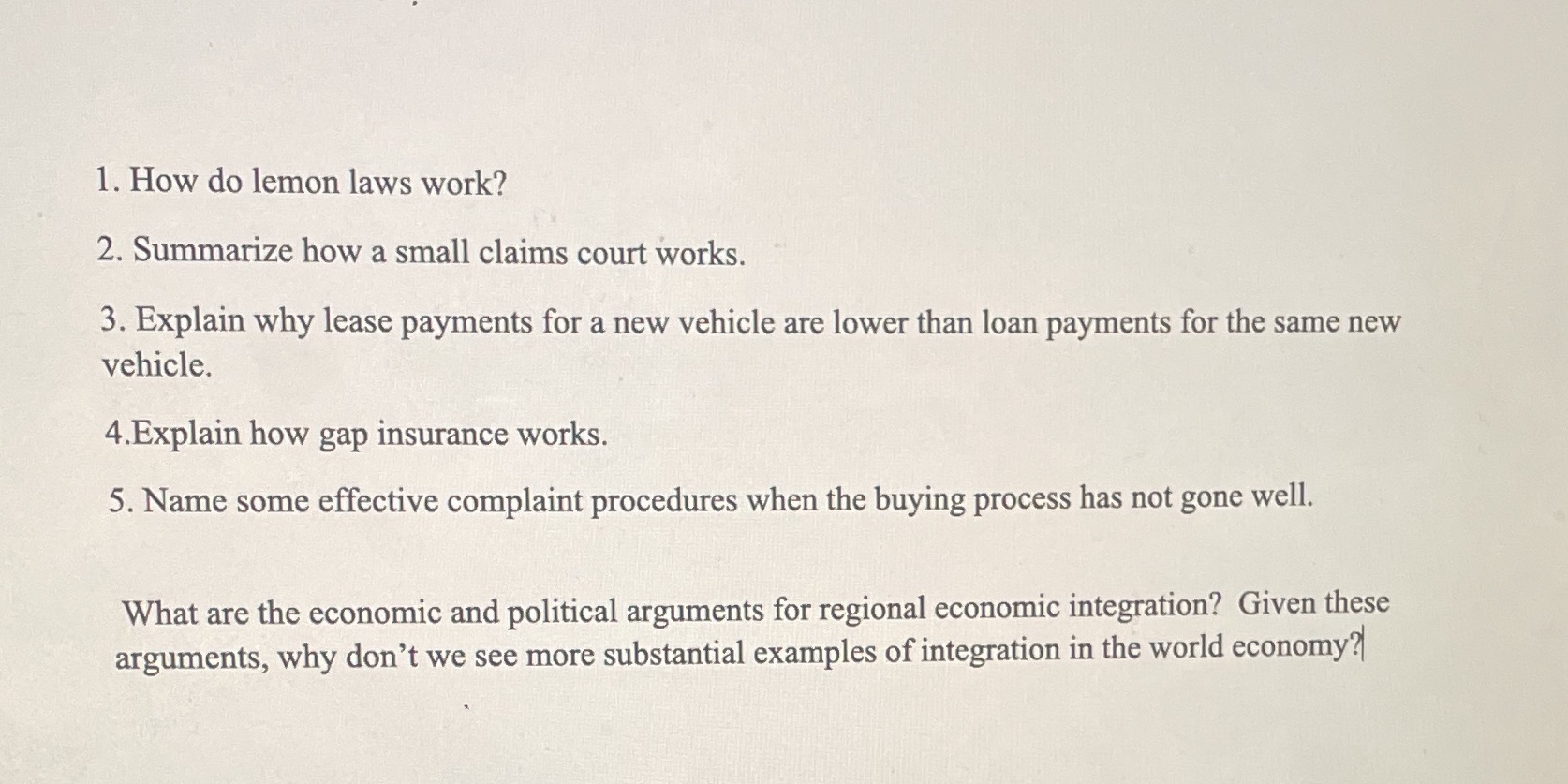 1. How do lemon laws work? 2. Summarize how a