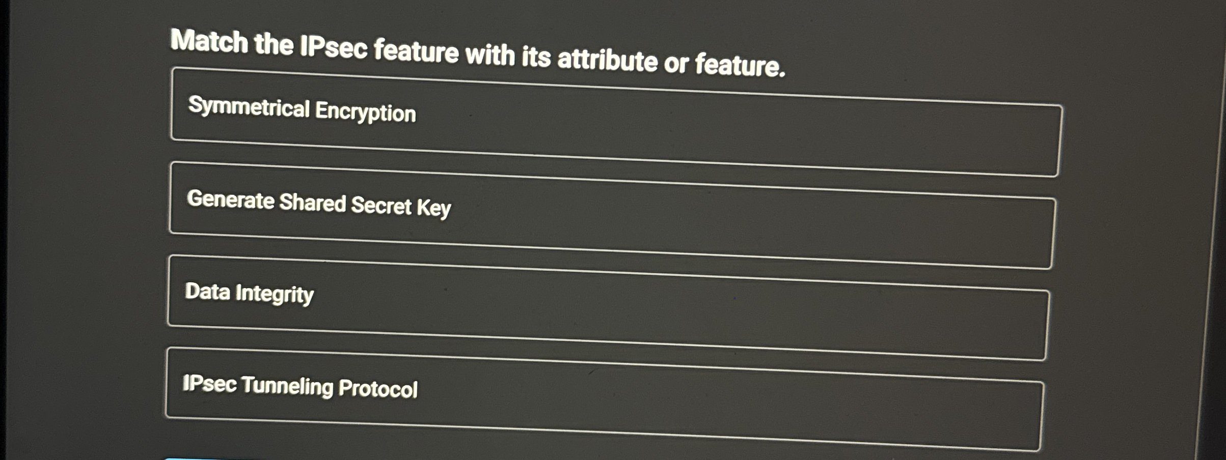 Match the IPsec feature with its attribute or