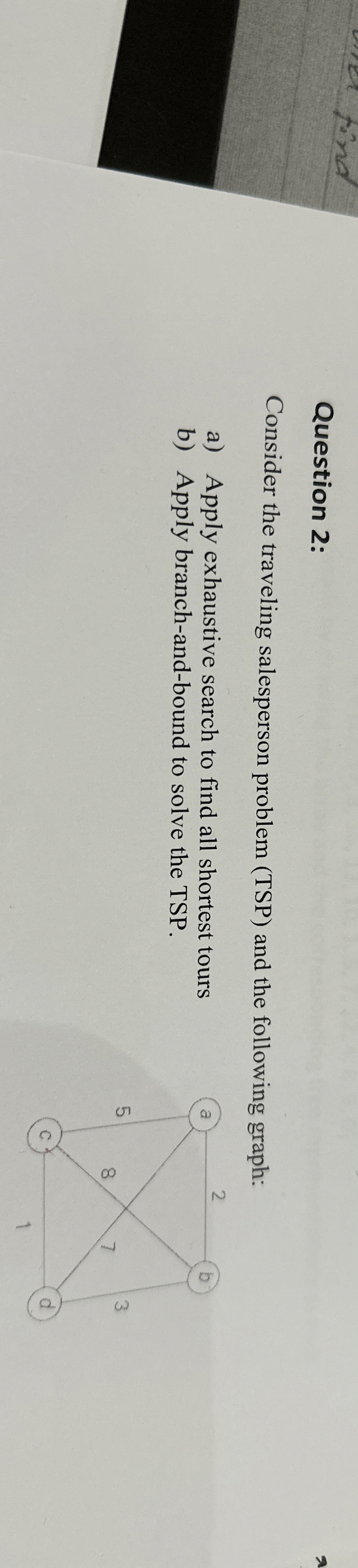 Question 2 : Consider the traveling salesperson