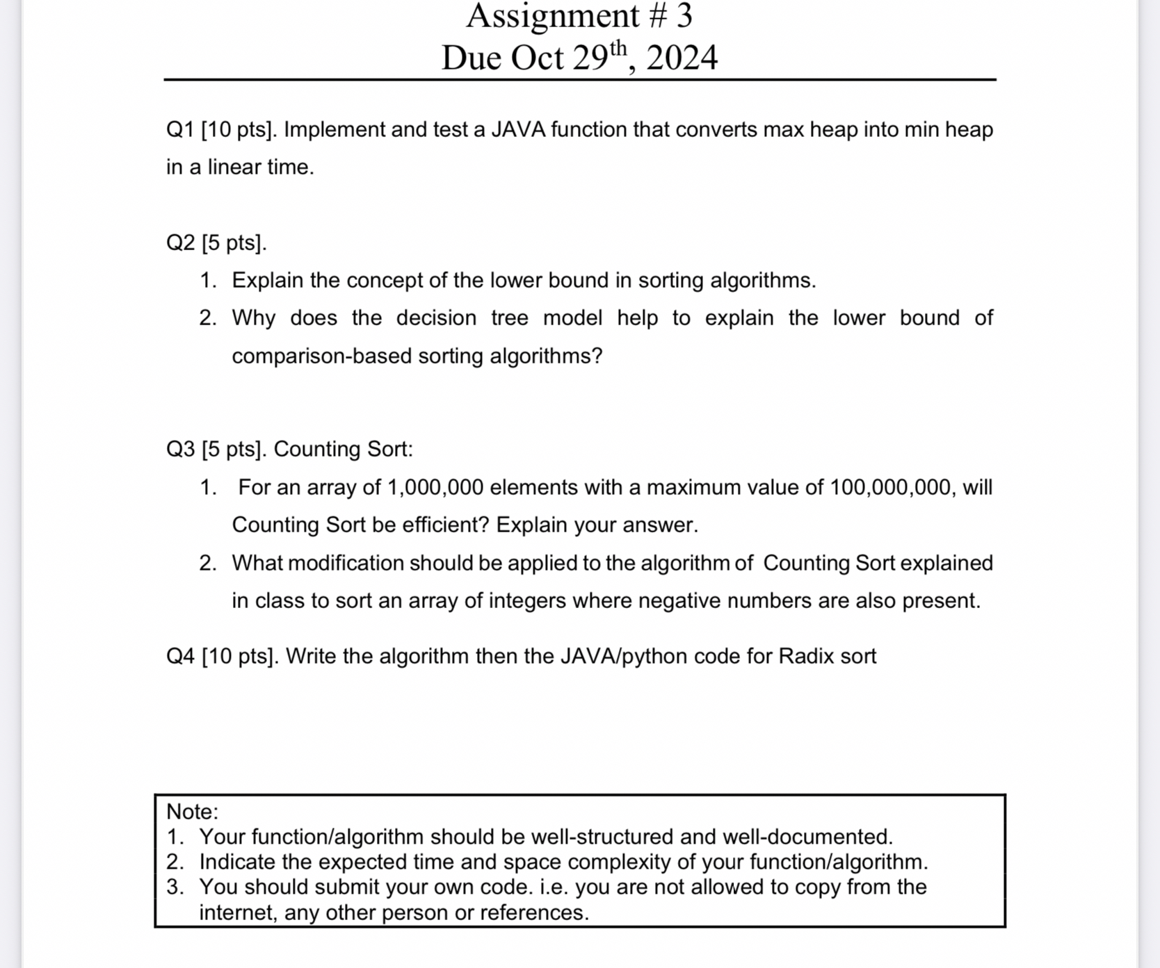 Assignment # 3 Due Oct 2 9 t h , 2 0 2 4 Solve it