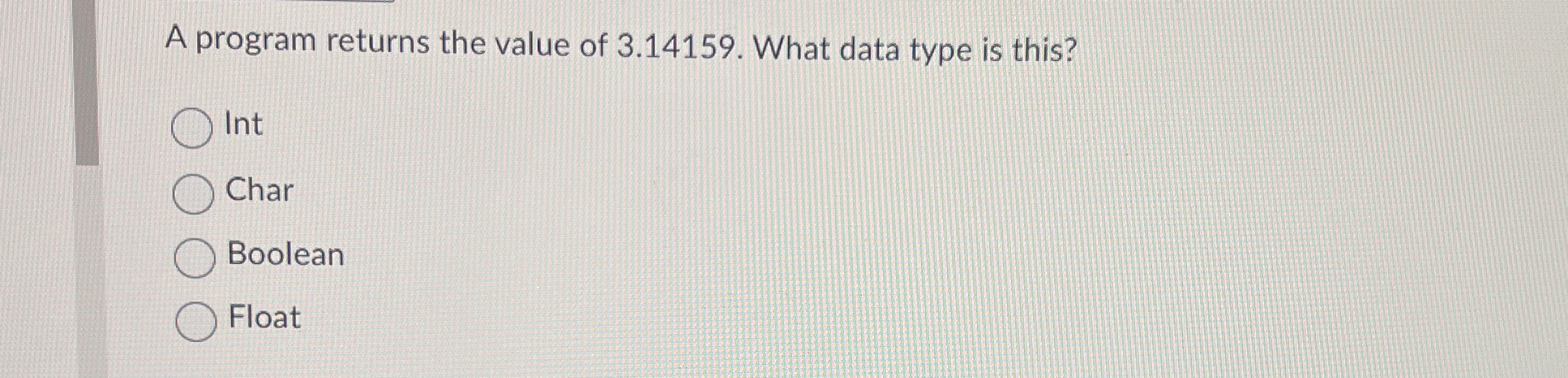 A program returns the value of 3 . 1 4 1 5 9 .