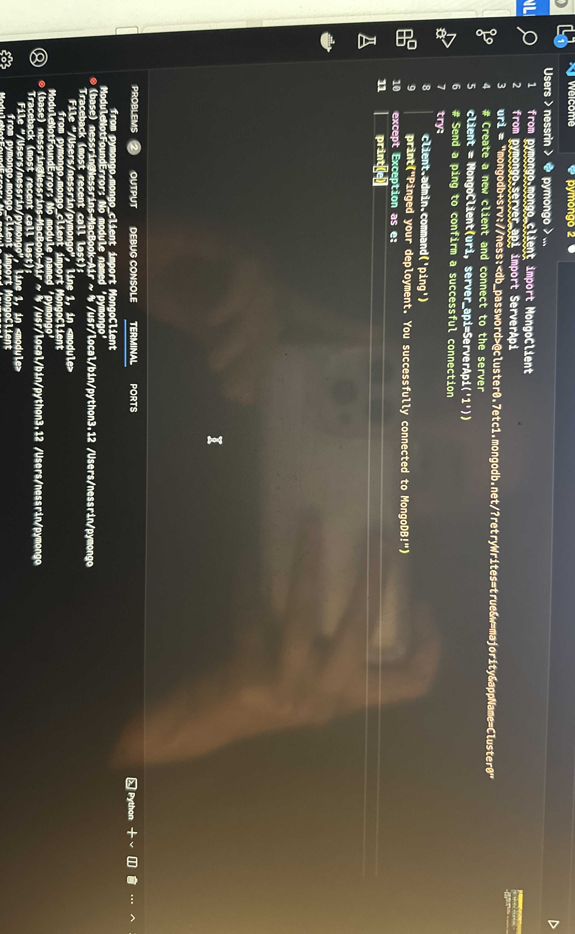 I made a mangodb account With a username and