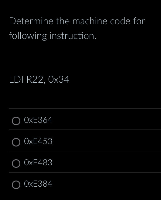 Determine the machine code for following