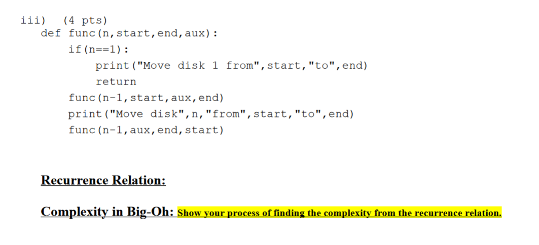 Recurrence Relation: Complexity in Big - Oh: Show