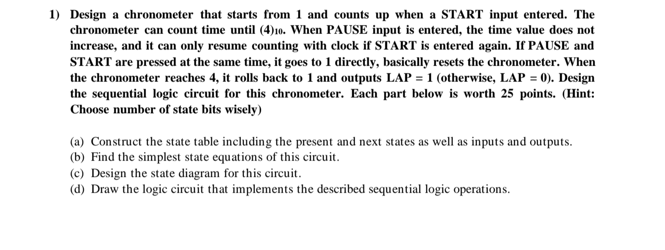 Design a chronometer that starts from 1 and