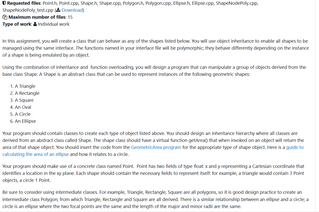D Requested files: Point.h , Point.cpp , Shape.h