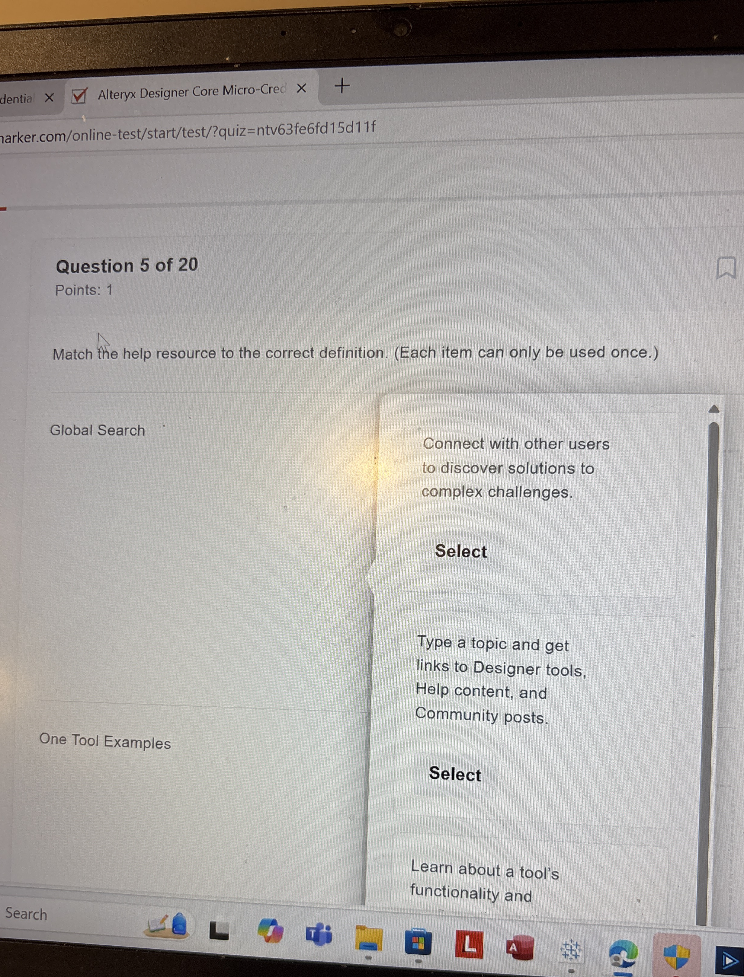 Question 5 of 2 0 Points: 1 Match the help