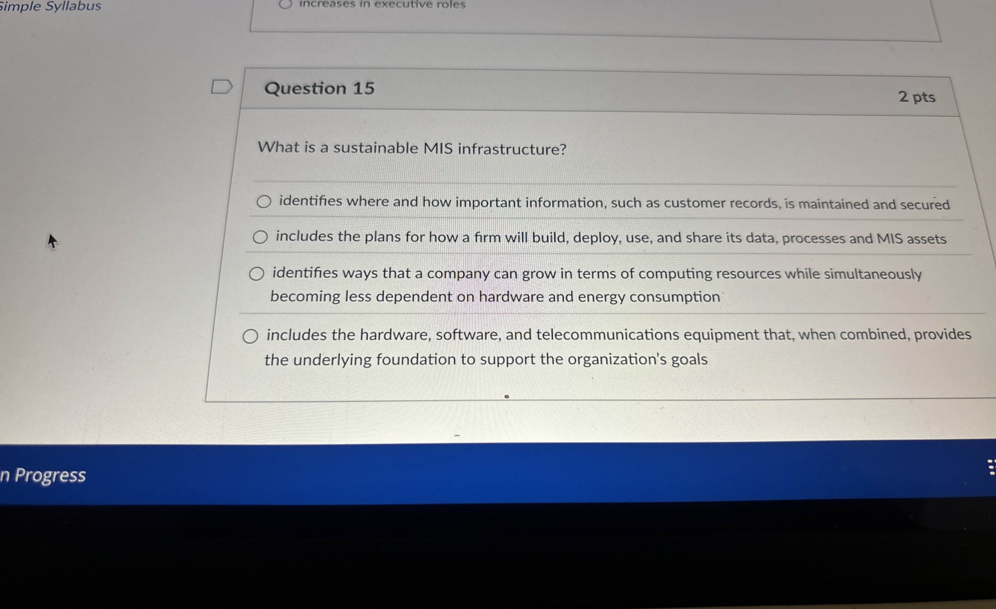 Question 1 5 What is a sustainable MIS