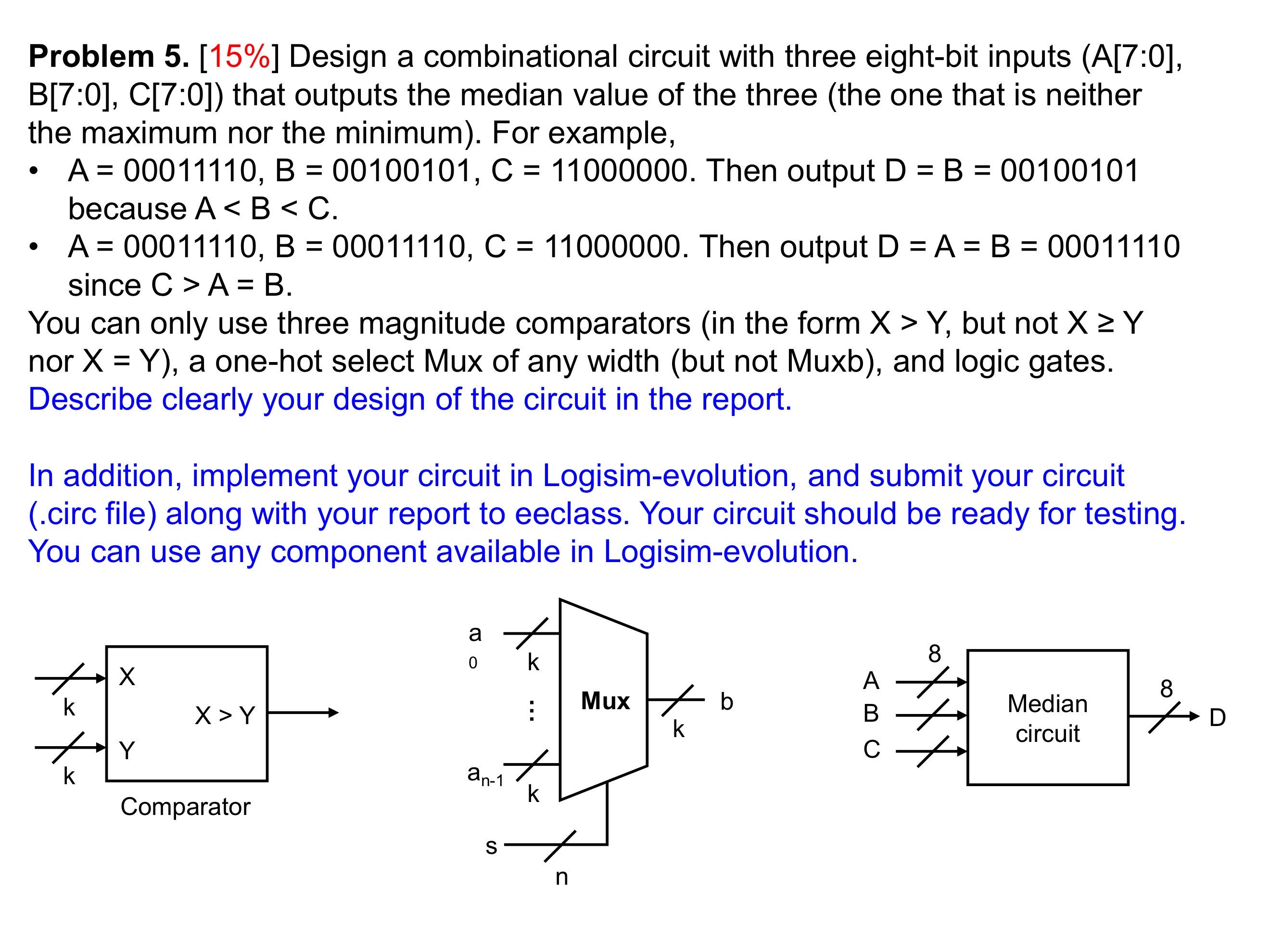 Problem 5 . [ 1 5 % ] Design a combinational