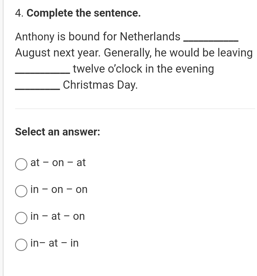 Complete the sentence. Anthony is bound for