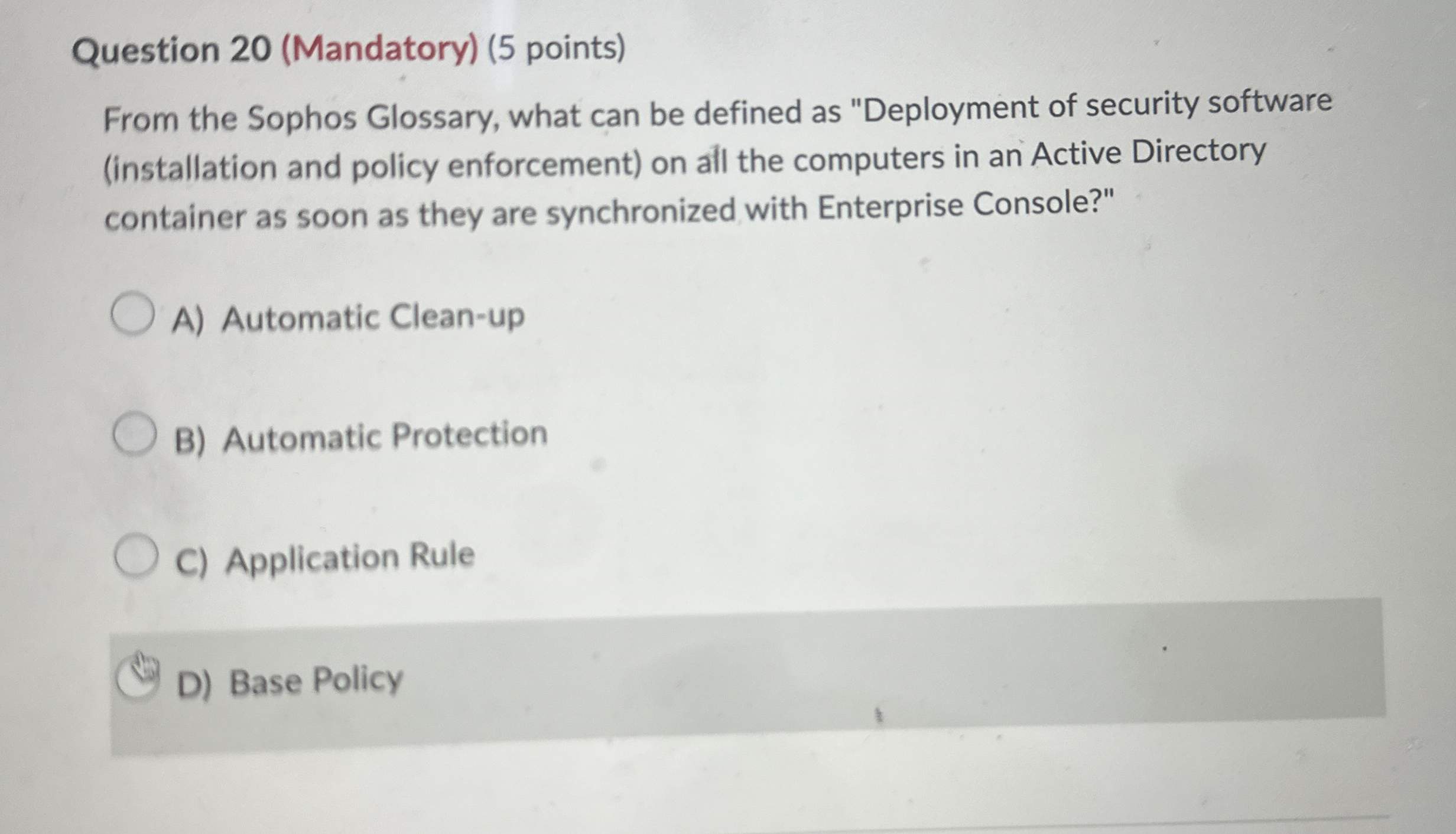 Question 2 0 ( Mandatory ) ( 5 points ) From the