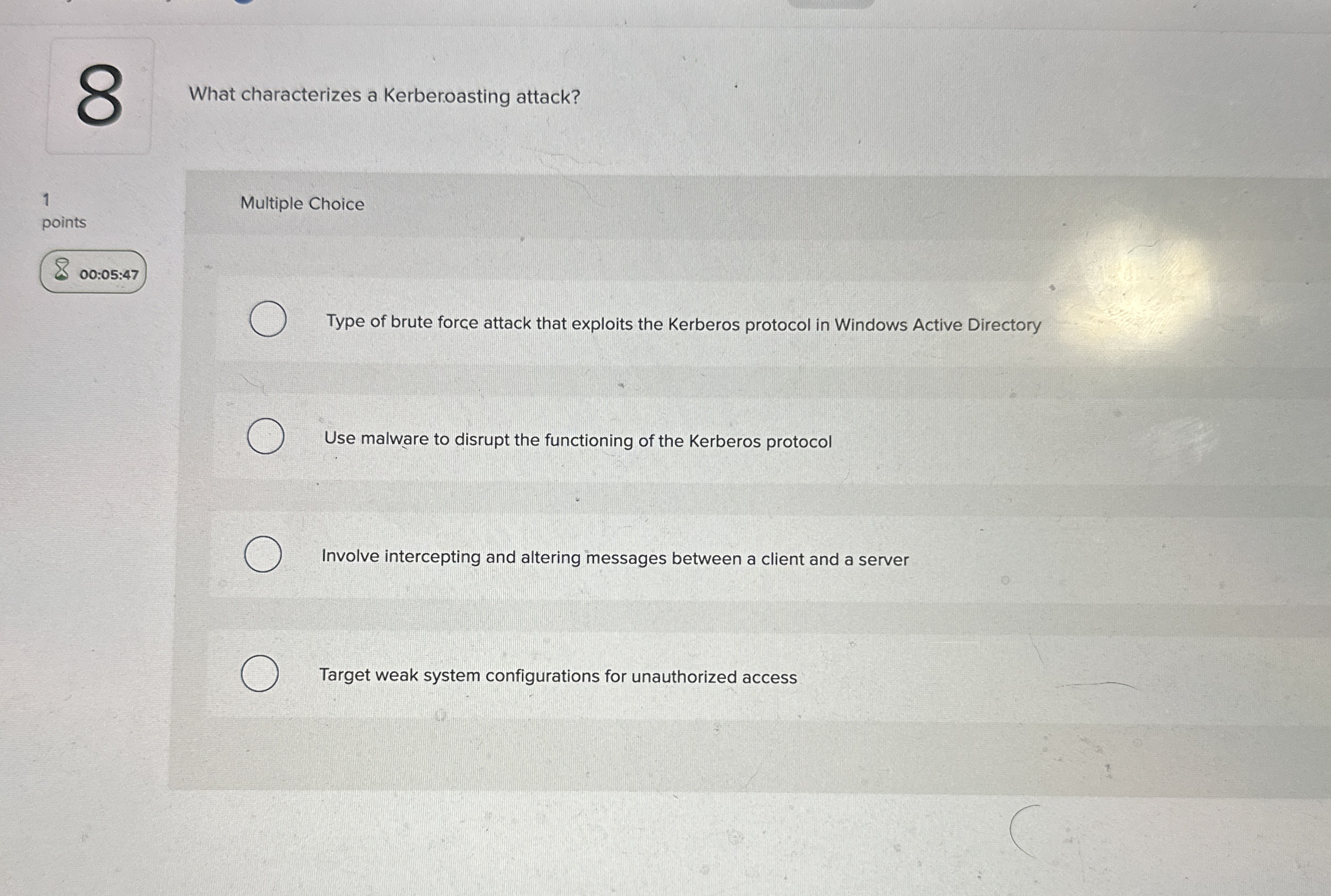 What characterizes a Kerberoasting attack? 1