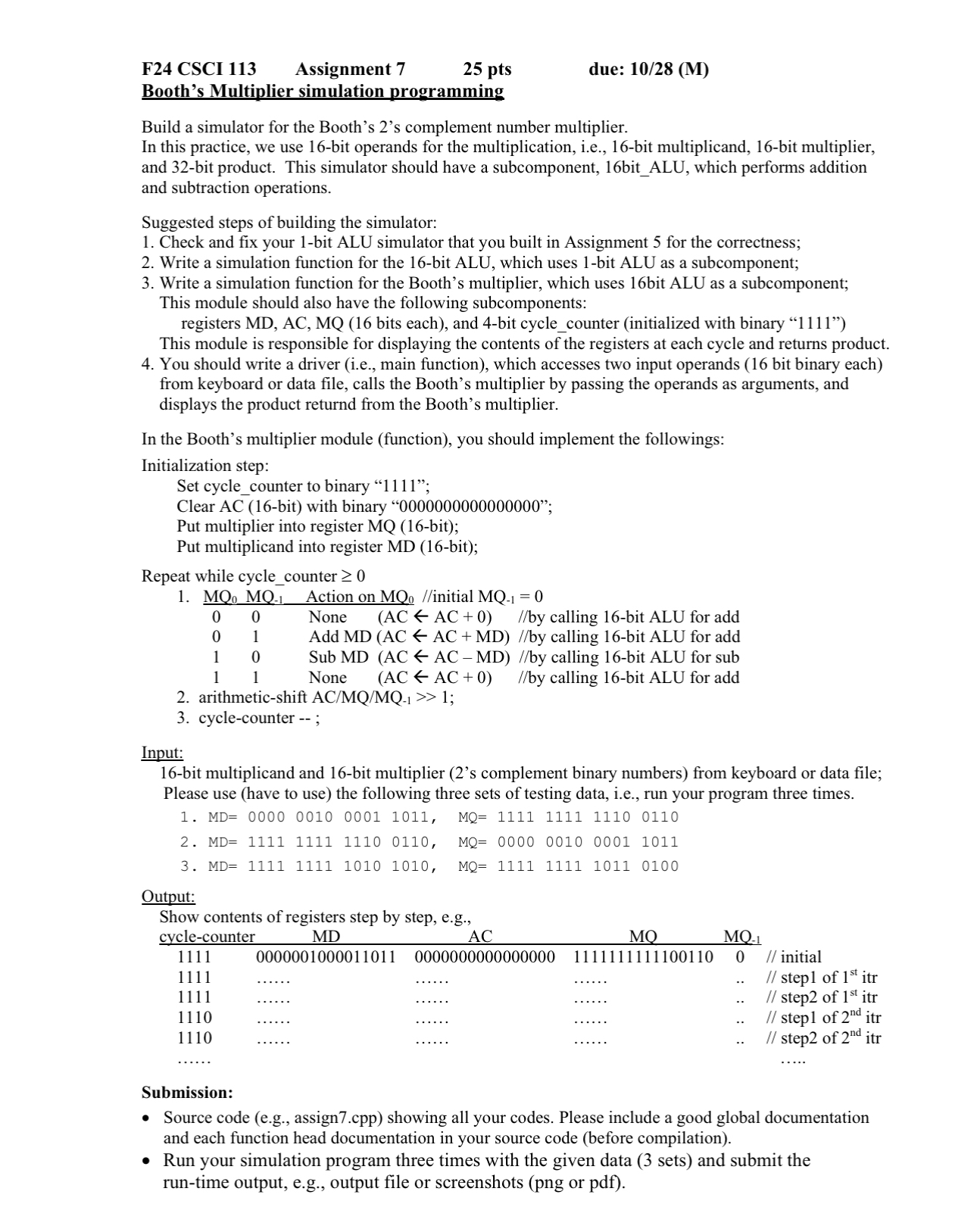 F 2 4 CSCI 1 1 3 Assignment 7 , 2 5 pts due: 1 0
