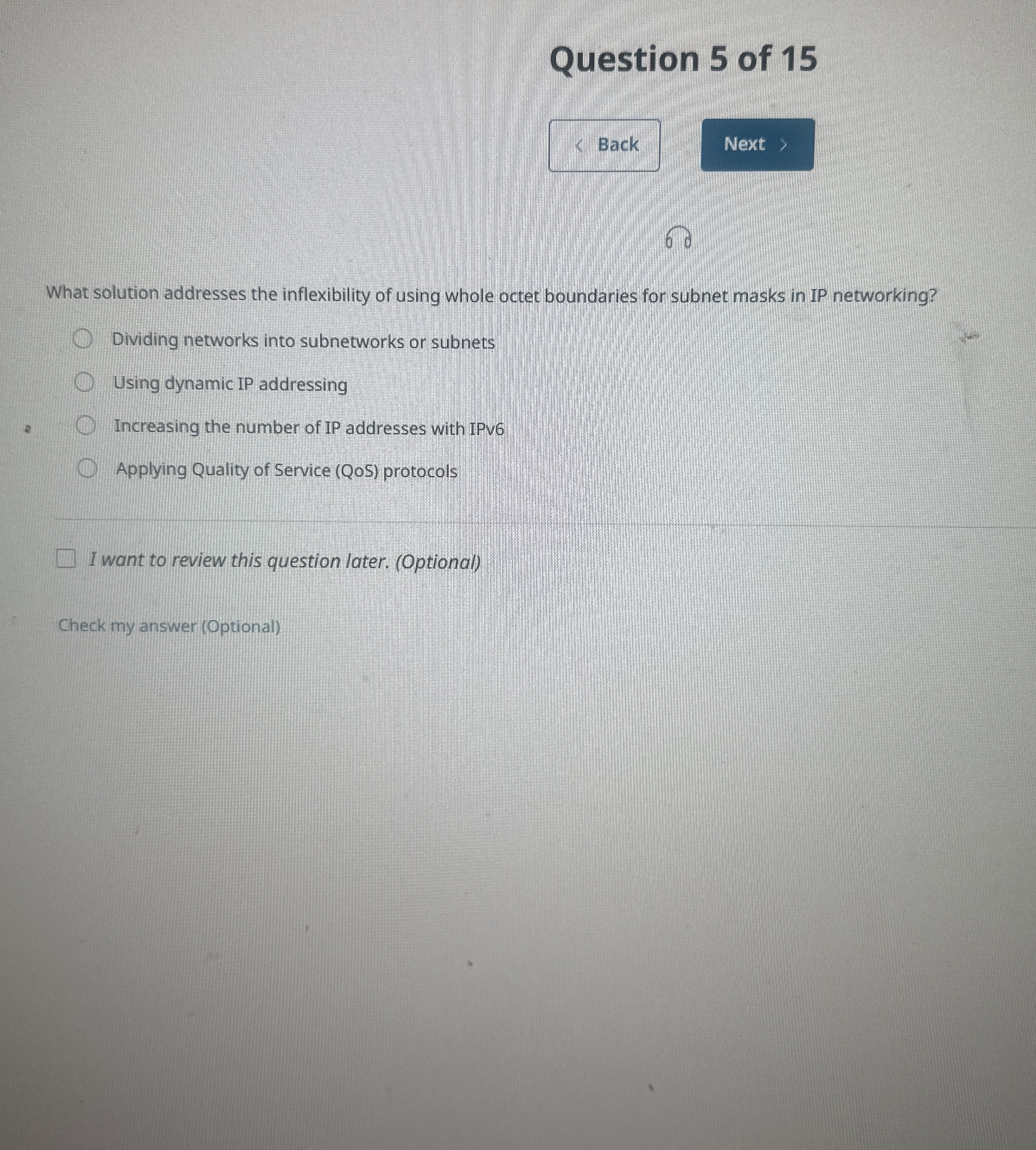 Question 5 of 1 5 Back 6 0 What solution