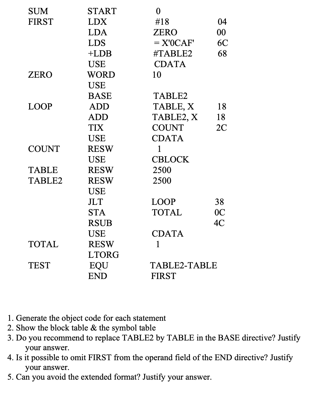 1 . Generate the object code for each statement 2