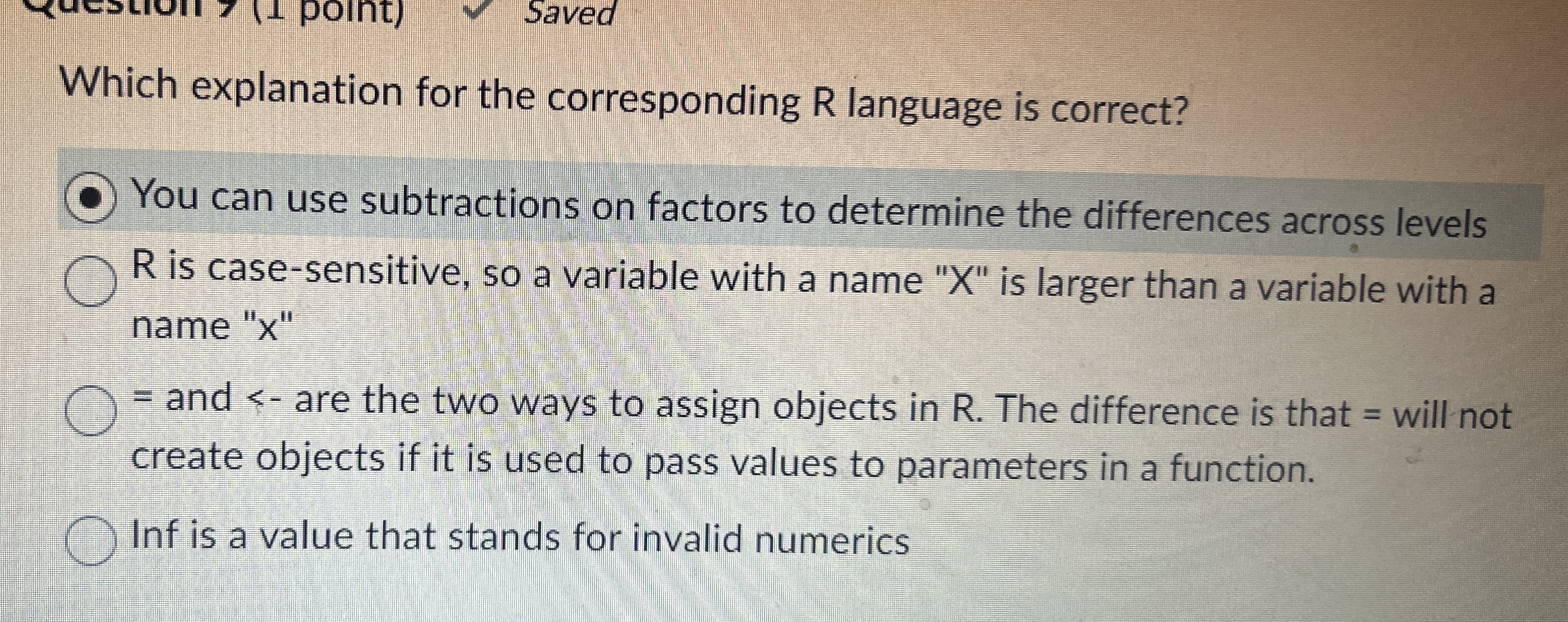 Which explanation for the corresponding R
