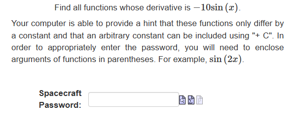Find all functions whose derivative is \ ( - 1 0