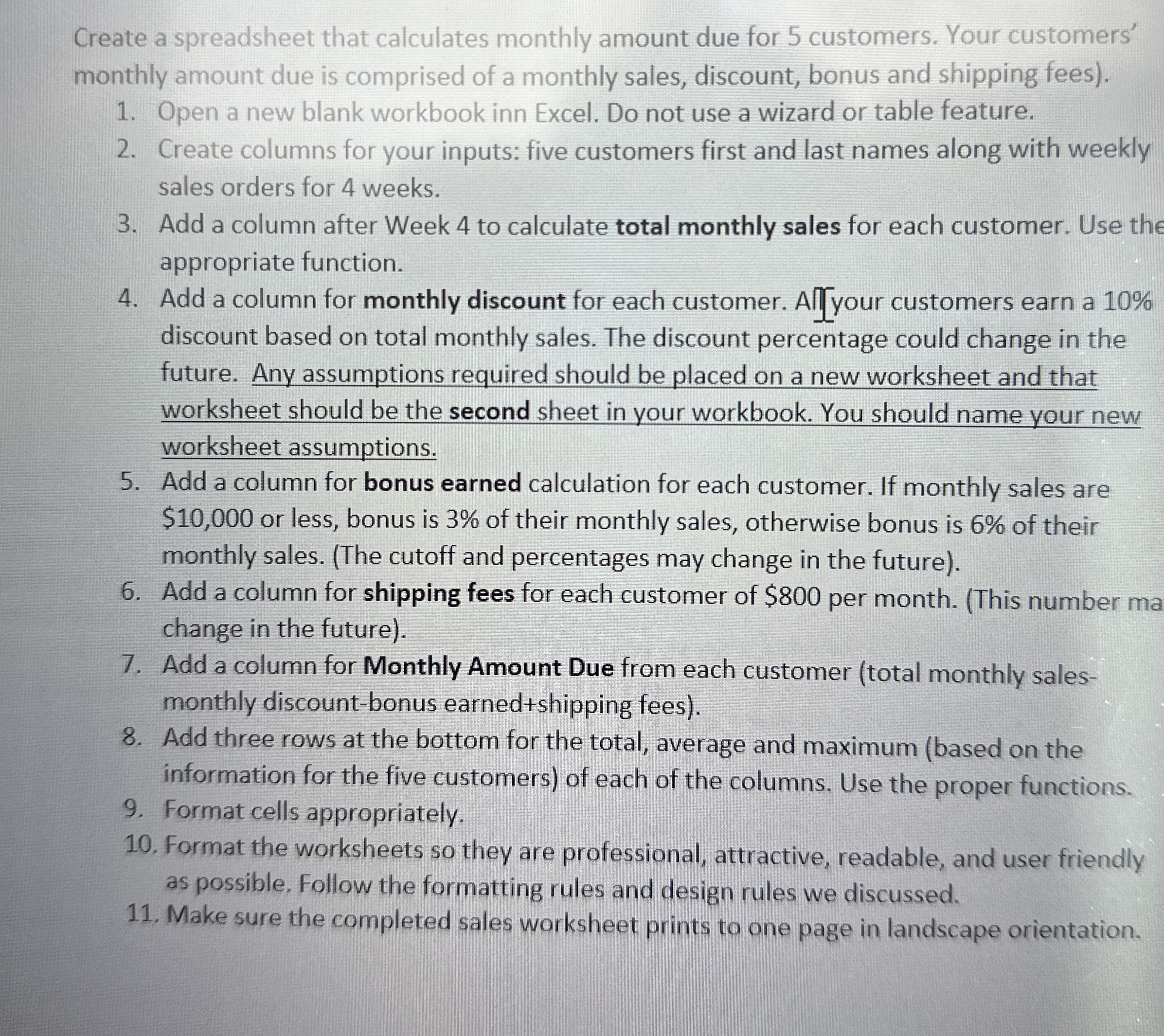 Create a spreadsheet that calculates monthly