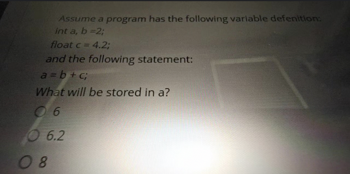 Assume a program has the following variable