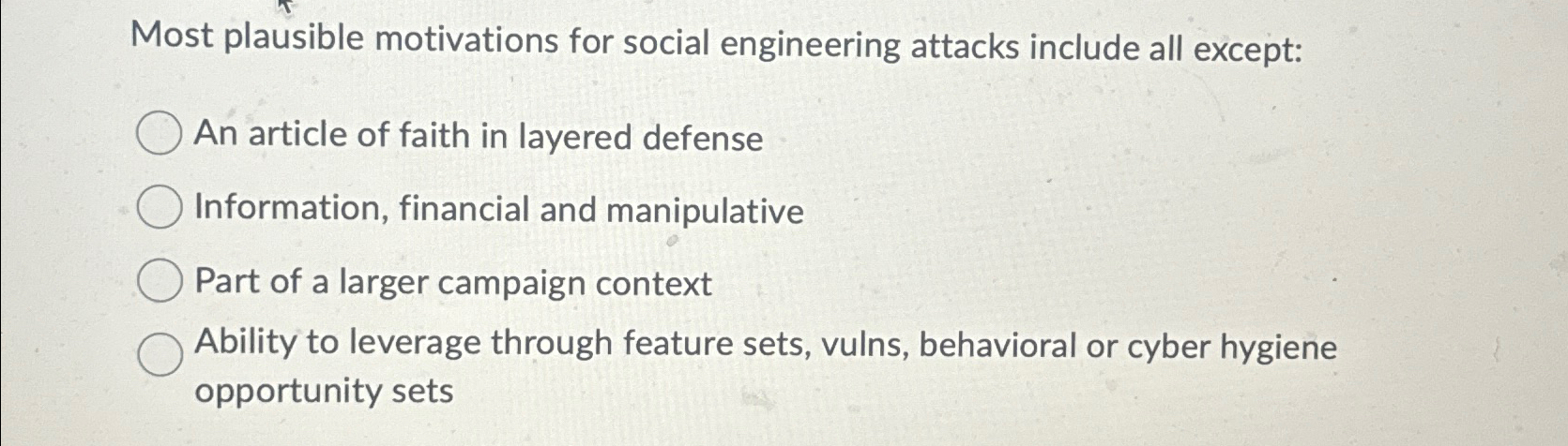 Most plausible motivations for social engineering