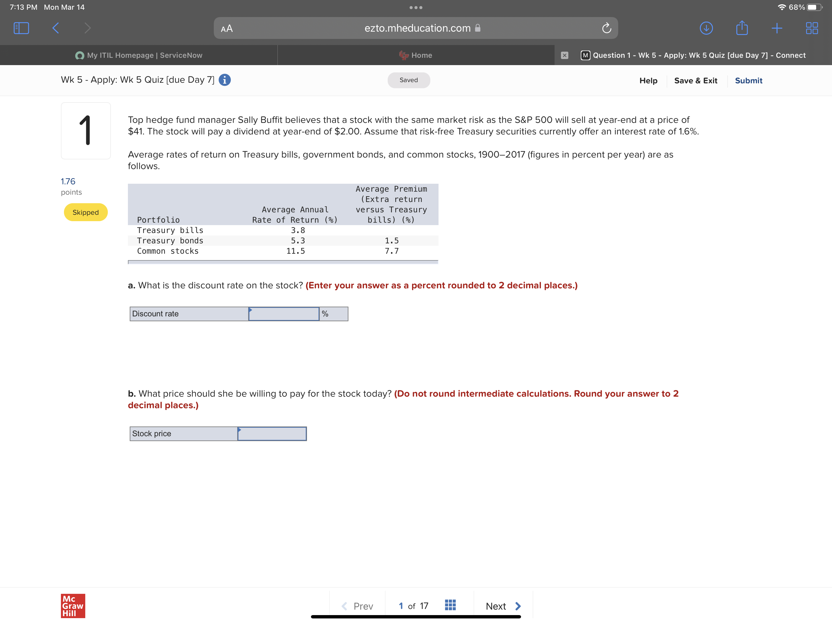 7:13 PM Mon Mar 14 ezto.mheducation.com ' C), [B