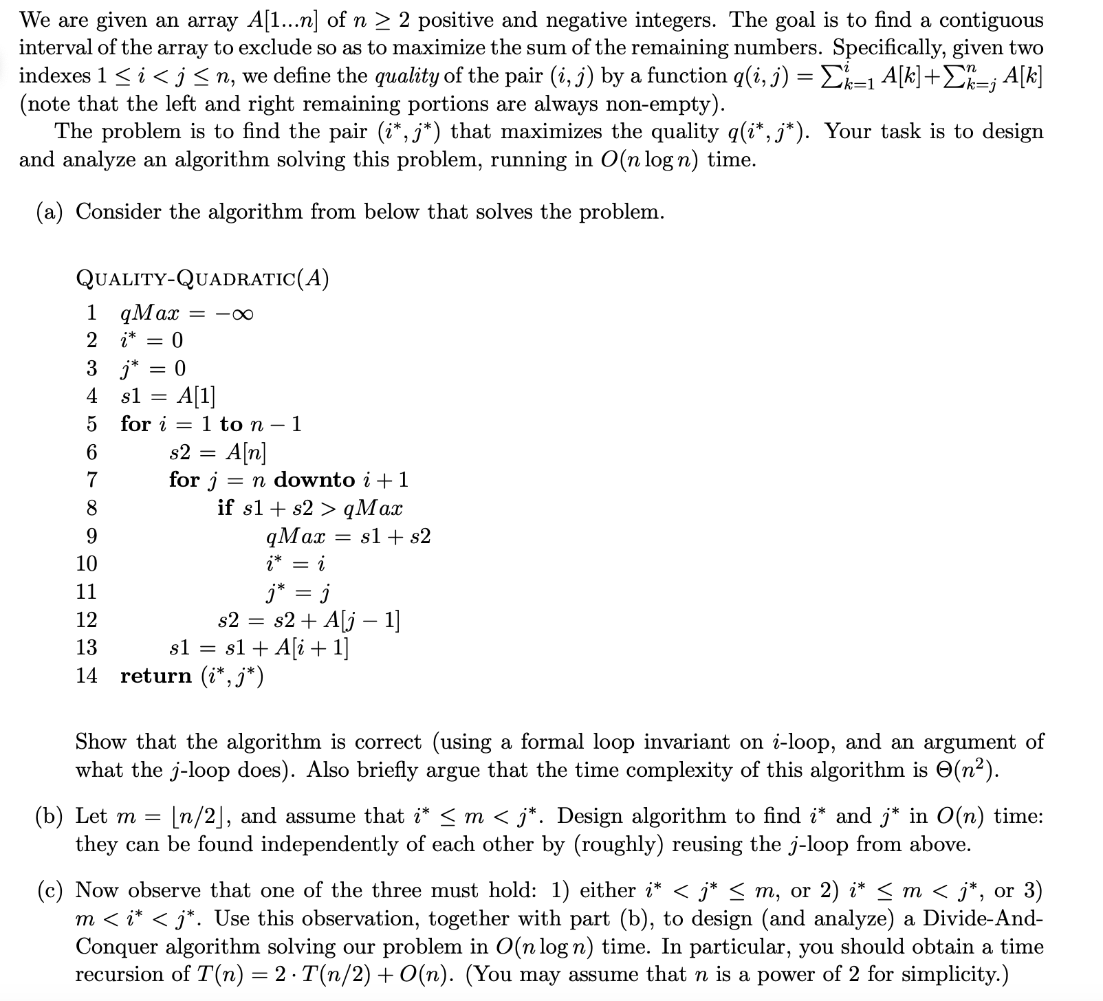 We are given an array A [ 1 dotsn ] of n 2