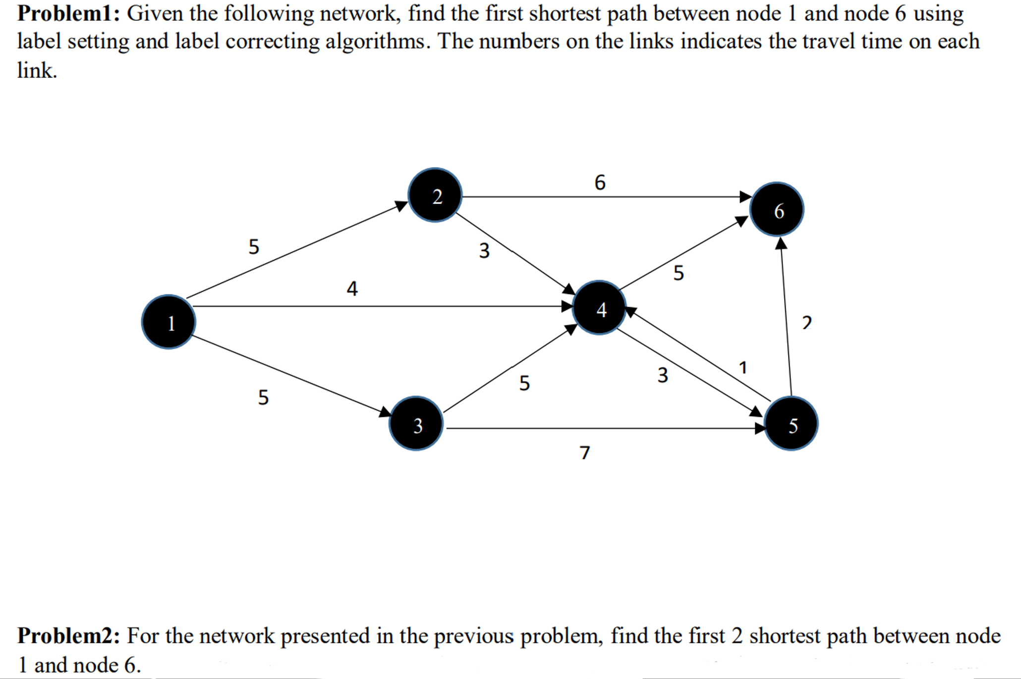 Problem 1 : Given the following network, find the