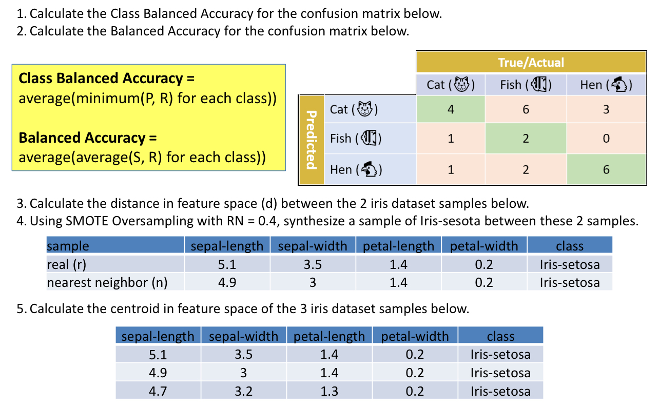 1 . Calculate the Class Balanced Accuracy for the