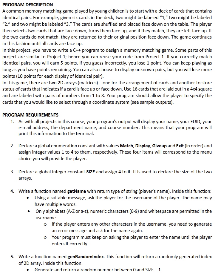 In C + + Please A common memory matching game