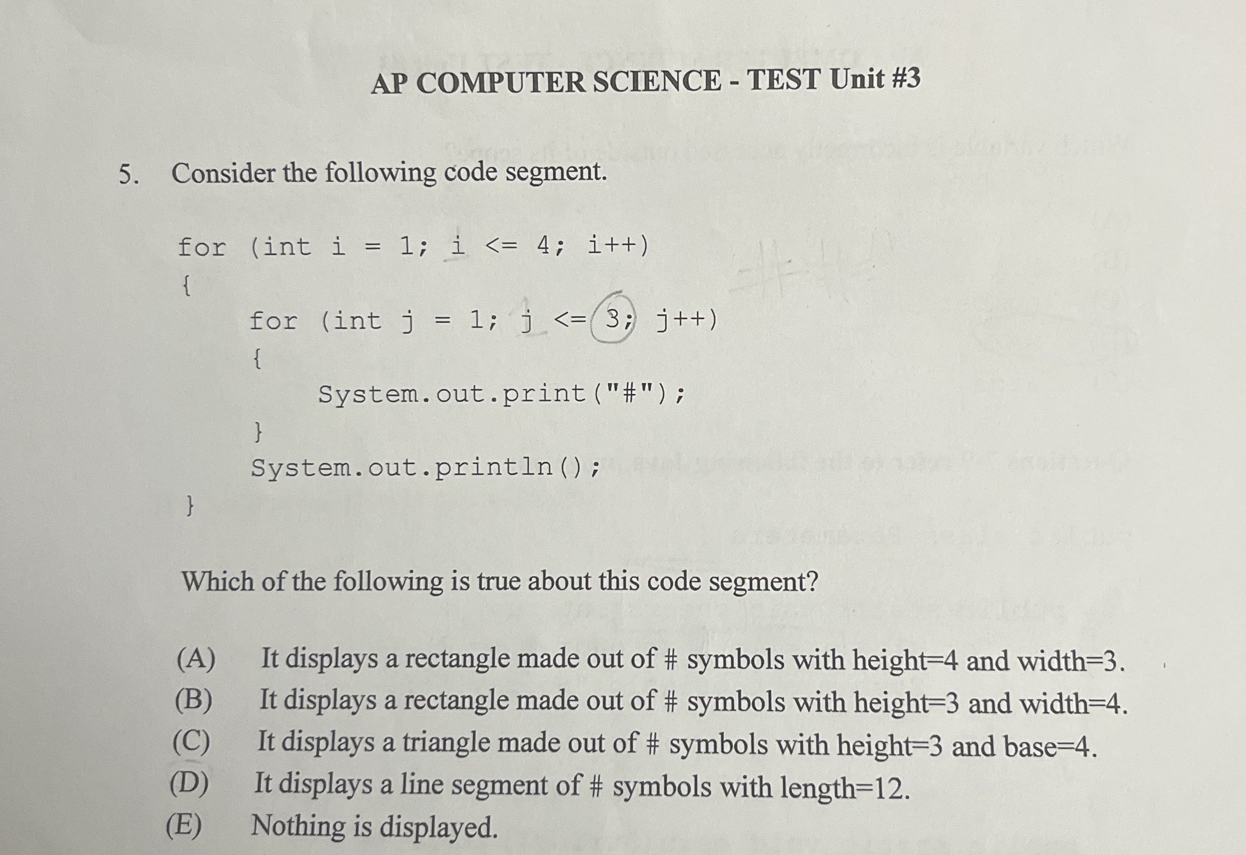 AP COMPUTER SCIENCE - TEST Unit # 3 5 . Consider