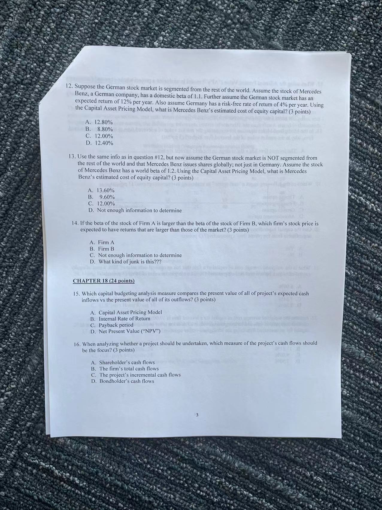 17. When using the Adjusted Present Value ("APV")