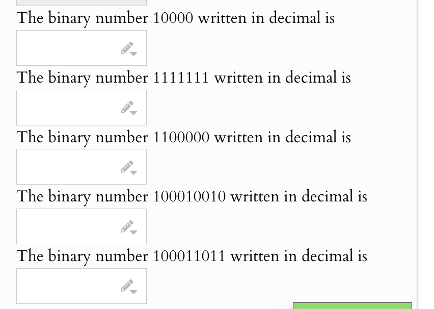 The binary number 1 0 0 0 0 written in decimal is