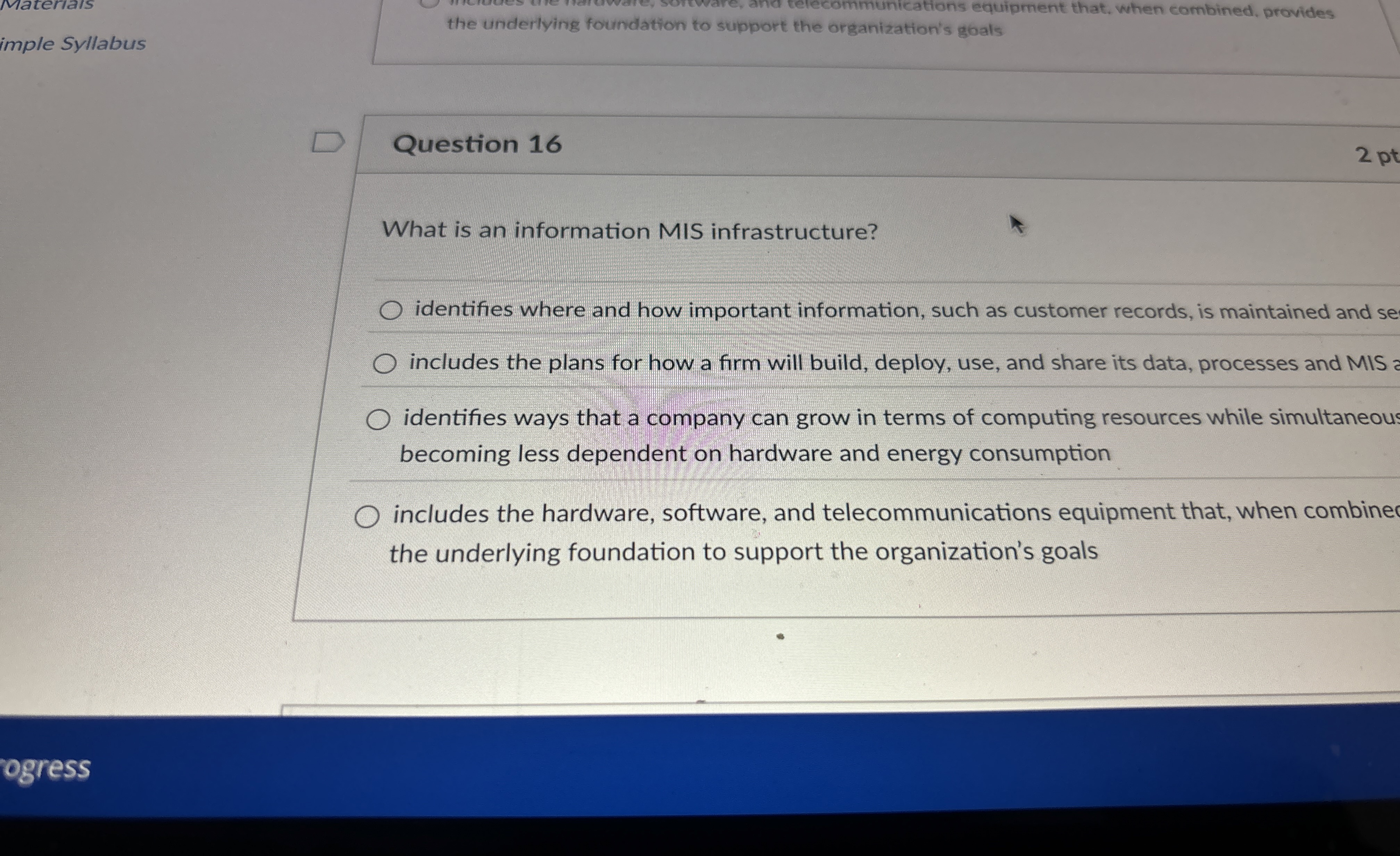 Question 1 6 What is an information MIS