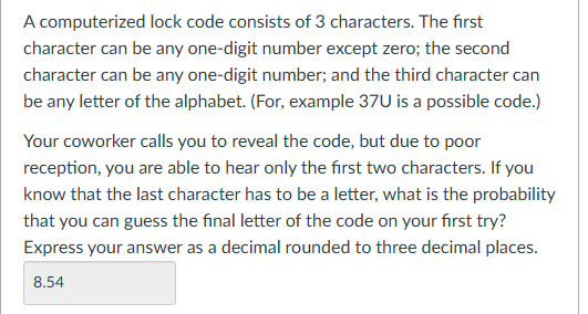 A computerized lock code consists of 3