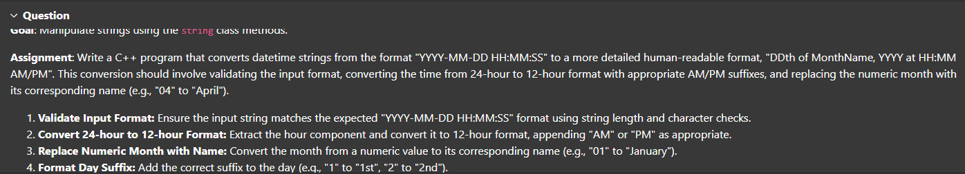 Question Goal: ivalinpulate surings using ule