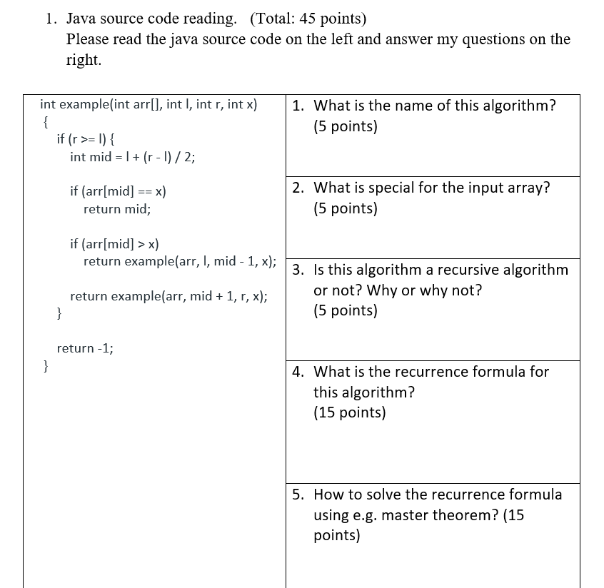 1 . Java source code reading. ( Total: 4 5 points