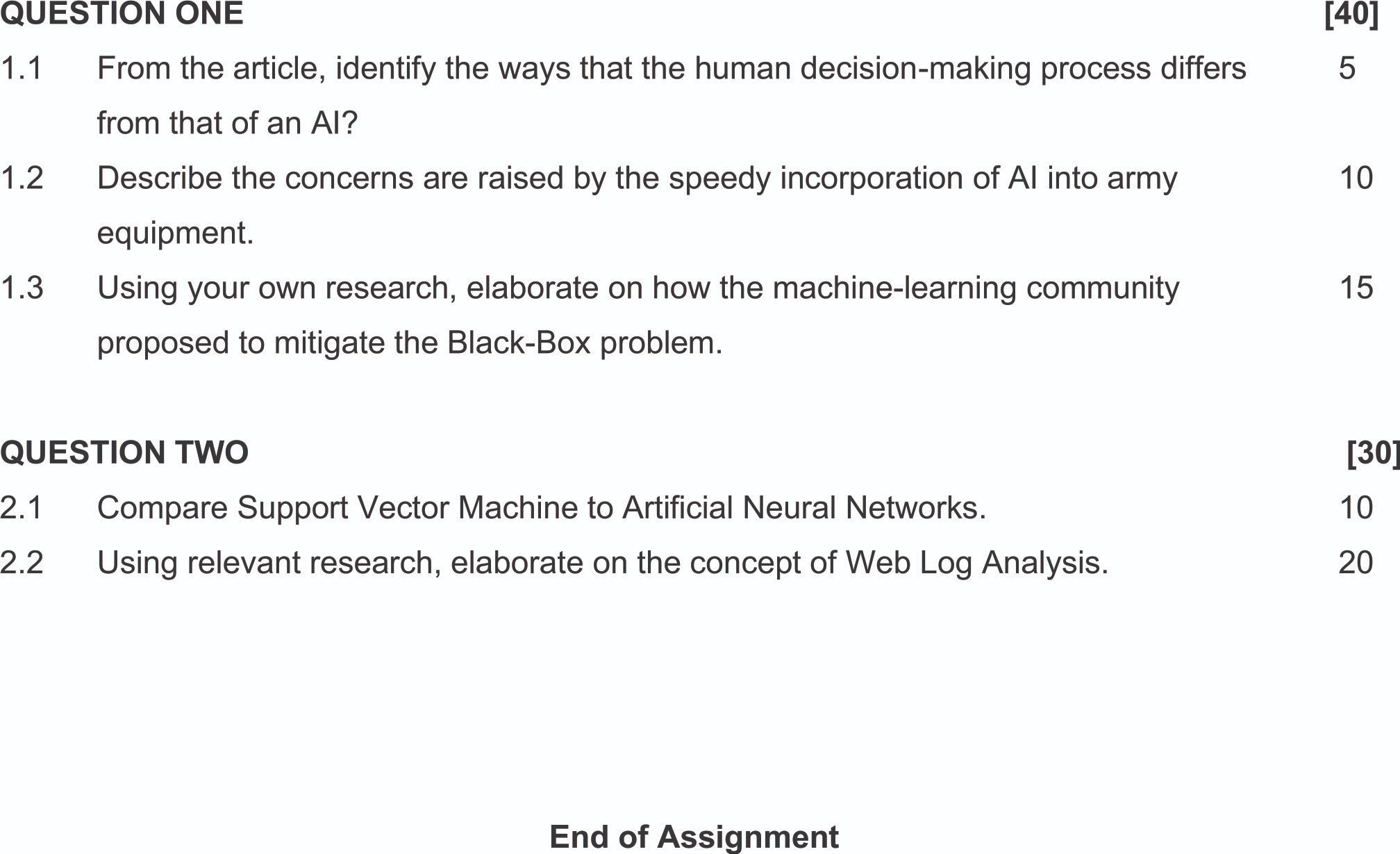 QUESTION TWO 2 . 1 Compare Support Vector Machine
