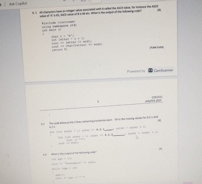 Ask Copilot 6 . 1 All characters have an integer
