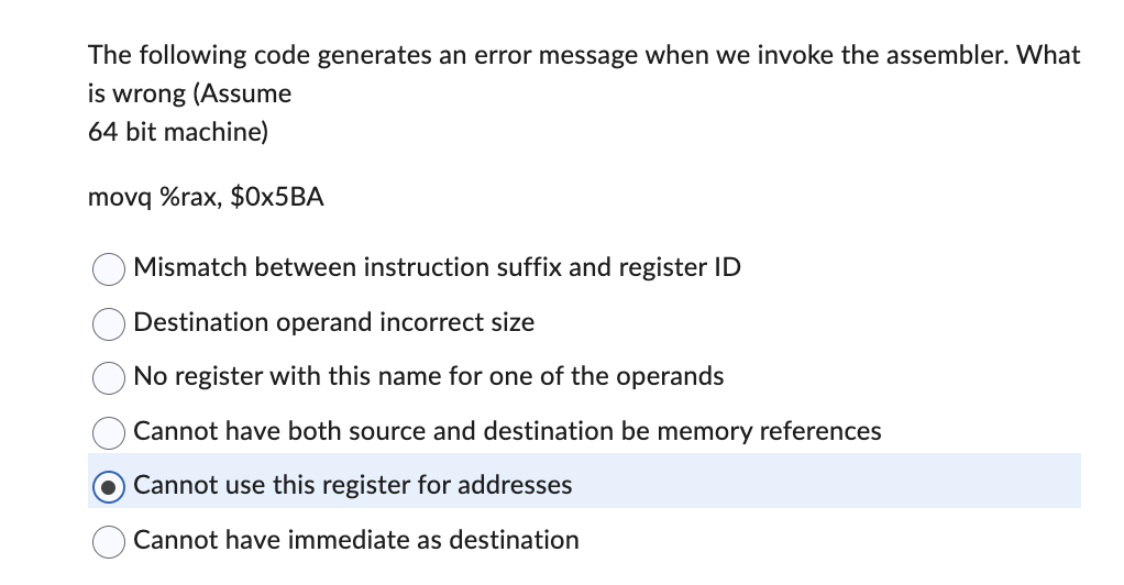 The following code generates an error message