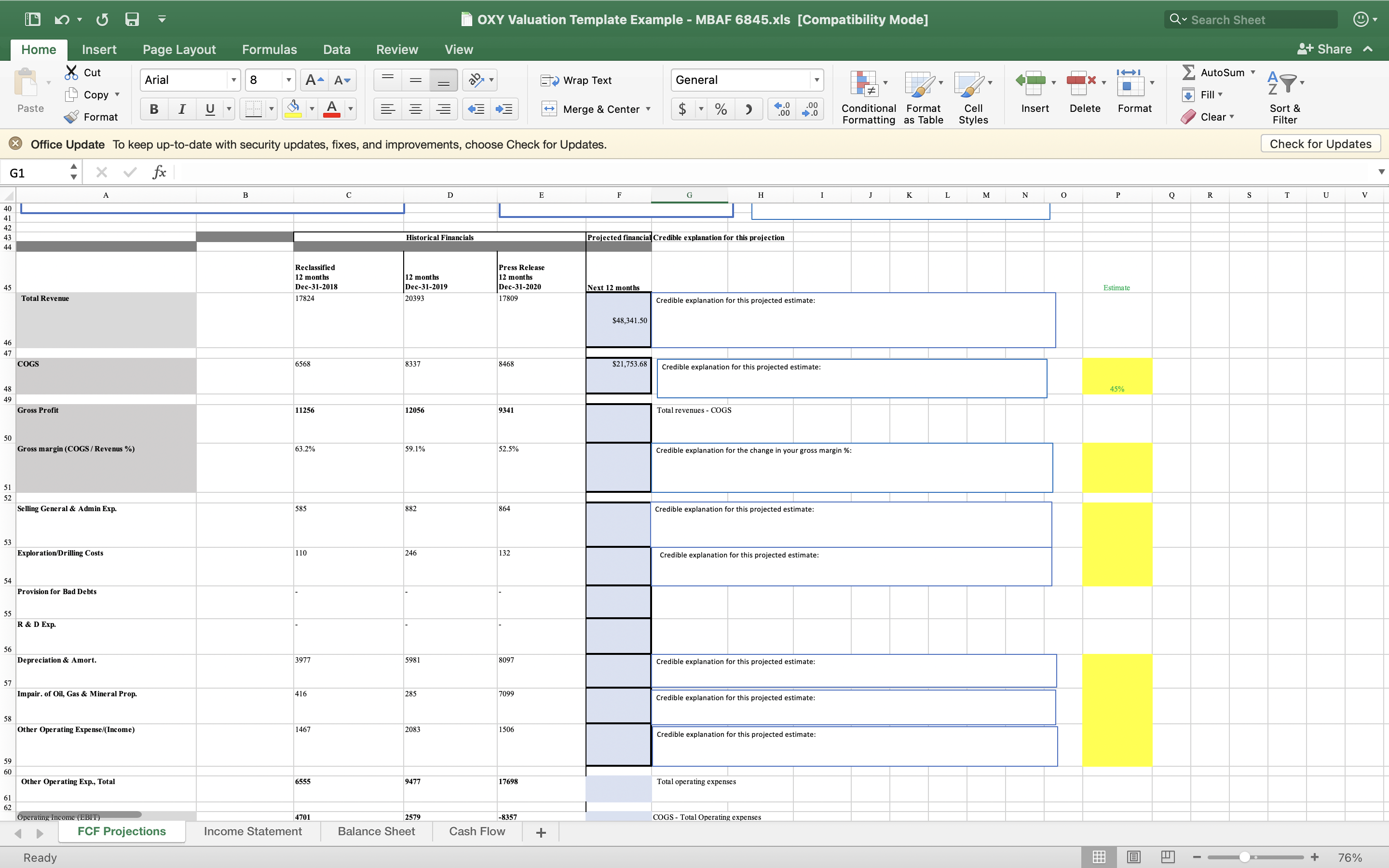 OXY Valuation Template Example - MBAF 6845.xIs