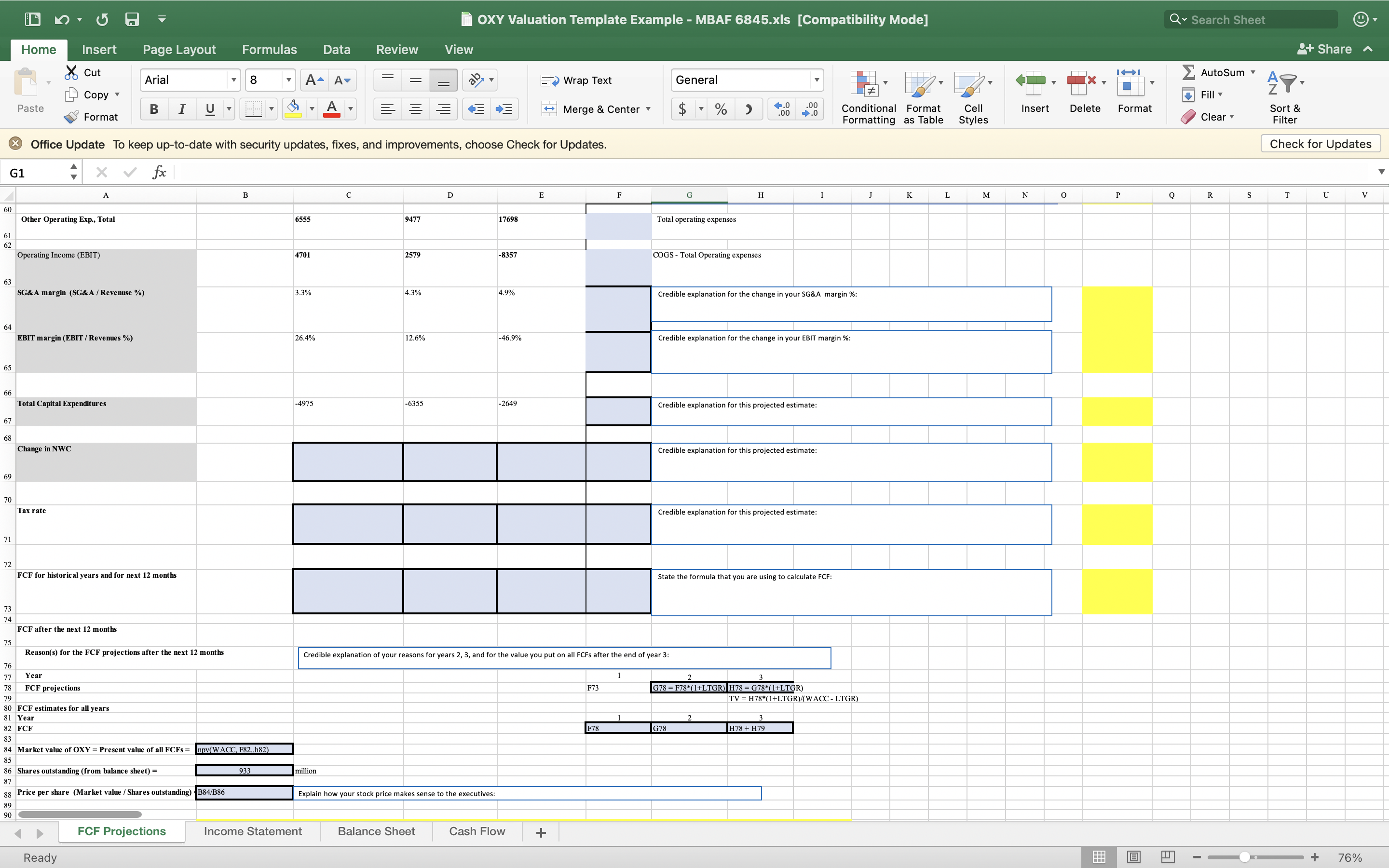OXY Valuation Template Example - MBAF 6845.xIs
