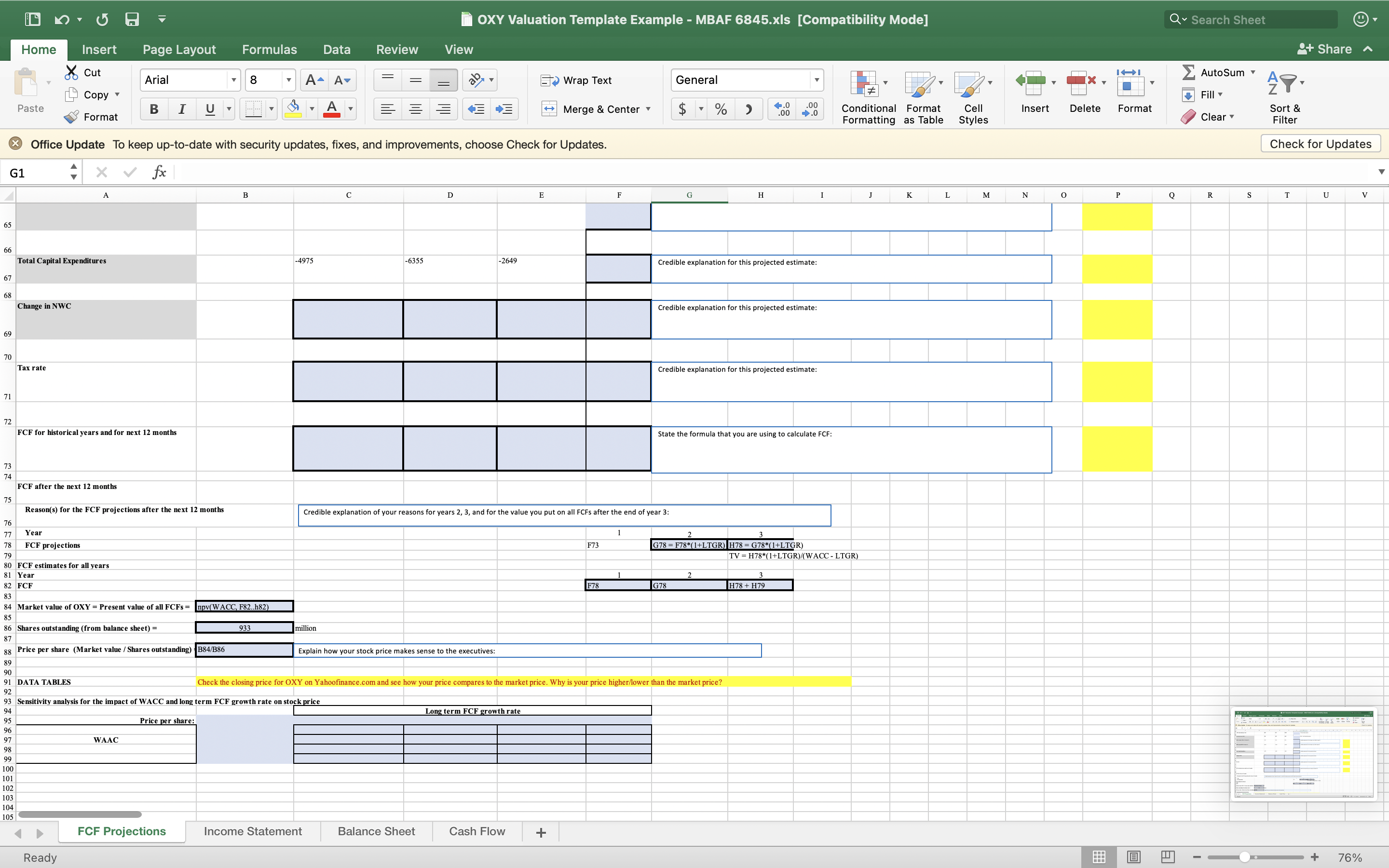 OXY Valuation Template Example - MBAF 6845.xIs