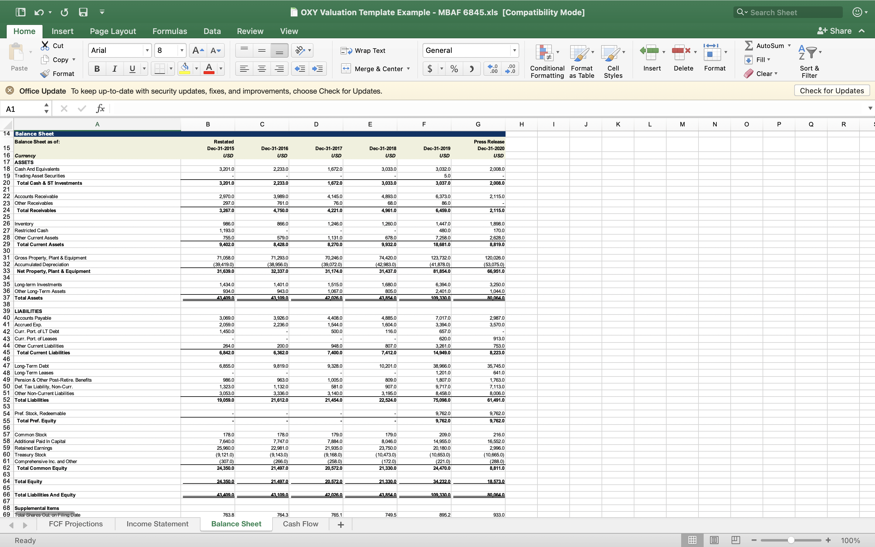 OXY Valuation Template Example - MBAF 6845.xIs