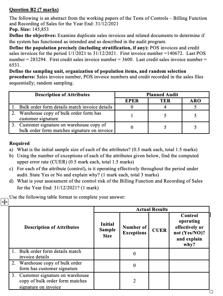 Question B2 (7 marks) The following is an